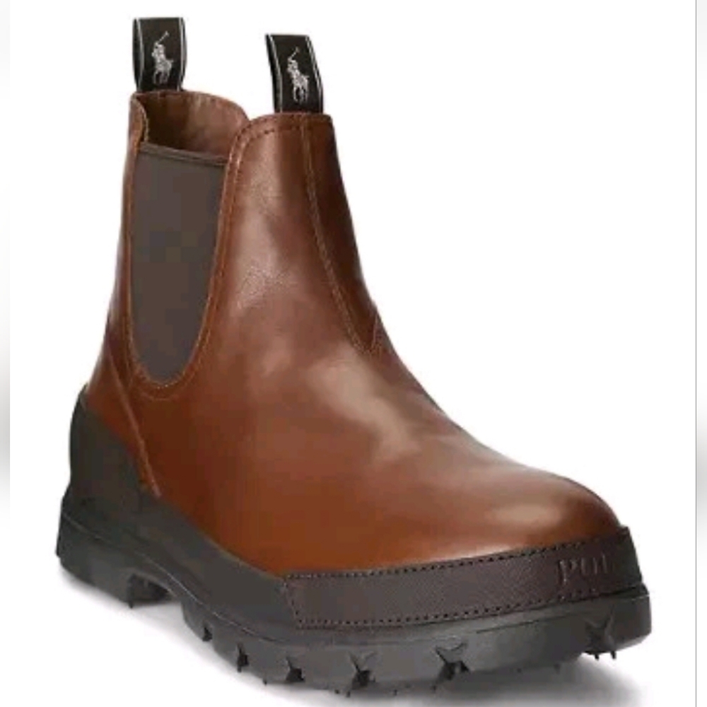 NIB Polo Ralph Lauren Oslo Chelsea Boots 12 D Brown Leather Pull On Mens Casual